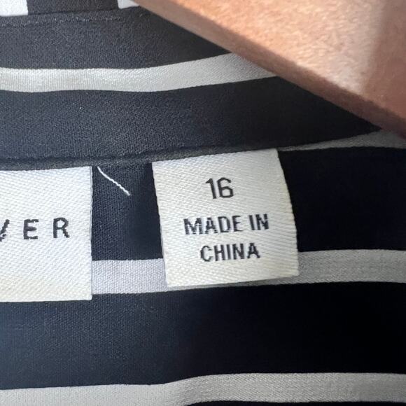 SUSAN GRAVER Women's 16 Black White‎ Striped Stretch Tie Front Button Up Shirt - Picture 5 of 8